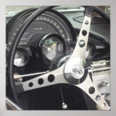 Chrome stuurwiel en zwarte gages corvette poster (Voorkant)