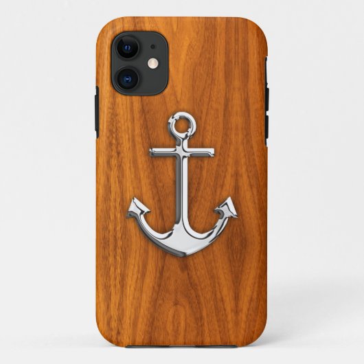 Chrome Style Anchor on Teak Veneer Case-Mate iPhone Case (Achterkant)