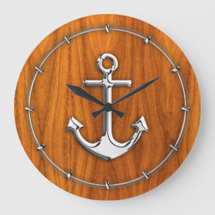 Chrome Style Anchor op Teak Veneer Grote Klok