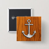 Chrome Style Anchor op Teak Veneer Vierkante Button 5,1 Cm (Voorkant /achterkant)