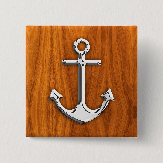 Chrome Style Anchor op Teak Veneer Vierkante Button 5,1 Cm (Voorkant)
