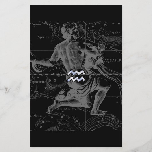 Chrome Style Aquarius Zodiac Symbol op Hevelius Briefpapier (Voorkant)