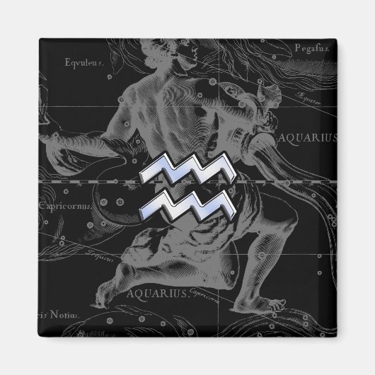 Chrome Style Aquarius Zodiac Symbol op Hevelius Magneet (Voorkant)