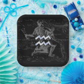 Chrome Style Aquarius Zodiac Symbol op Hevelius Papieren Bordje (Feest)