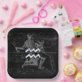 Chrome Style Aquarius Zodiac Symbol op Hevelius Papieren Bordje (Feest)