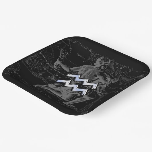 Chrome Style Aquarius Zodiac Symbol op Hevelius Papieren Bordje (Gebogen)