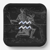 Chrome Style Aquarius Zodiac Symbol op Hevelius Papieren Bordje (Voorkant)