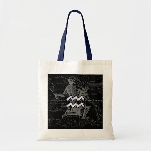 Chrome Style Aquarius Zodiac Symbol op Hevelius Tote Bag (Voorkant)