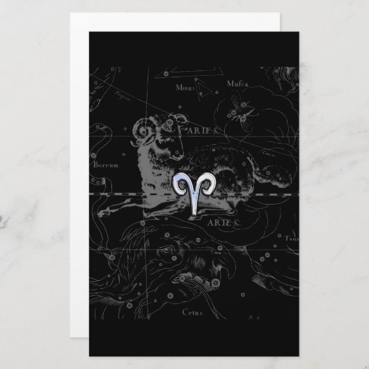 Chrome Style Aries Zodiac Sign on Hevelius Briefpapier (Voorkant / Achterkant)