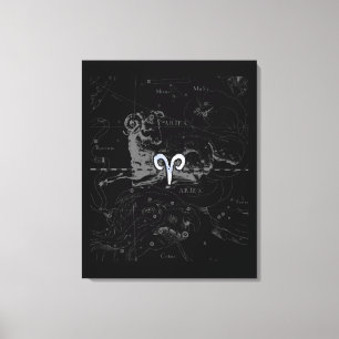 Chrome Style Aries Zodiac Sign on Hevelius Canvas Afdruk
