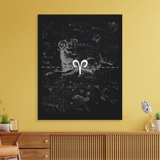 Chrome Style Aries Zodiac Sign on Hevelius Canvas Afdruk (Insitu (Woonkamer))