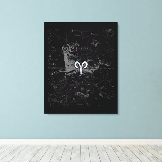 Chrome Style Aries Zodiac Sign on Hevelius Canvas Afdruk (Insitu (Houten vloer))