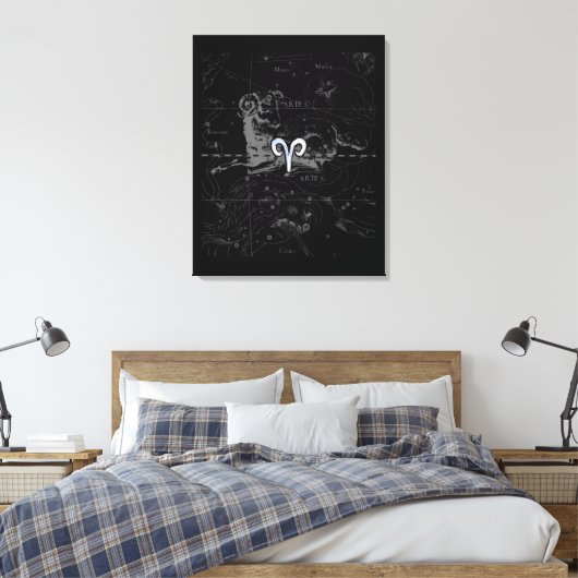 Chrome Style Aries Zodiac Sign on Hevelius Canvas Afdruk (Insitu (Slaapkamer))