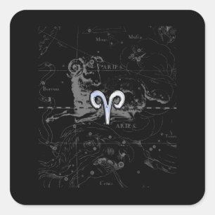 Chrome Style Aries Zodiac Sign on Hevelius Vierkante Sticker