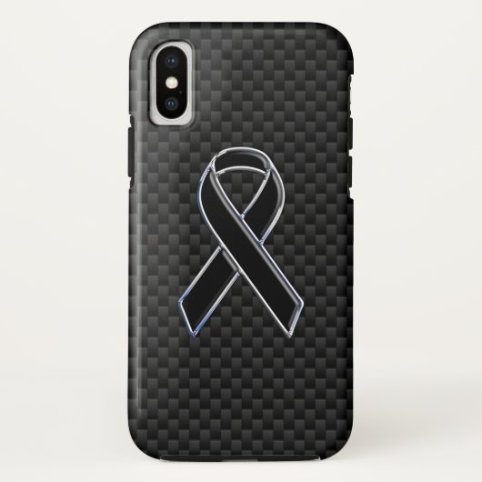 Chrome Style Black Ribbon Awareness Carbon Fibre Case-Mate iPhone Case (Achterkant)