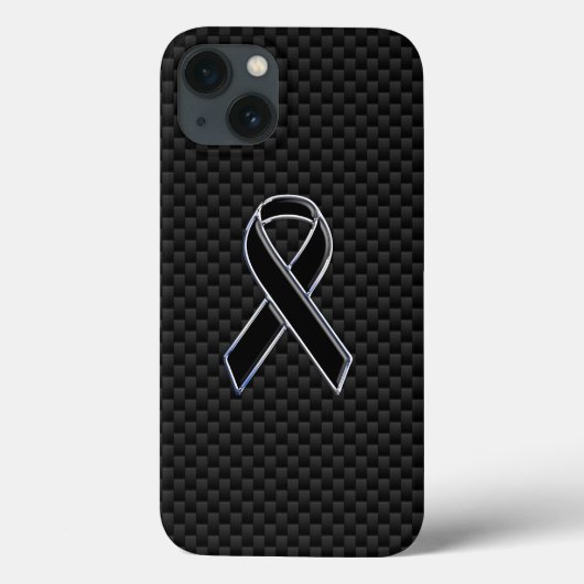 Chrome Style Black Ribbon Awareness Carbon Fibre Case-Mate iPhone Case (Achterkant)