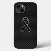 Chrome Style Black Ribbon Awareness Carbon Fibre Case-Mate iPhone Case (Achterkant)
