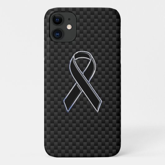 Chrome Style Black Ribbon Awareness Carbon Fibre Case-Mate iPhone Case (Achterkant)