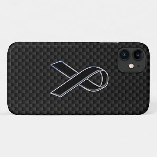 Chrome Style Black Ribbon Awareness Carbon Fibre Case-Mate iPhone Case (Achterkant (horizontaal))