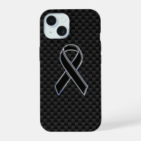 Chrome Style Black Ribbon Awareness Carbon Fibre