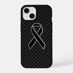 Chrome Style Black Ribbon Awareness Carbon Fibre iPhone 15 Case
