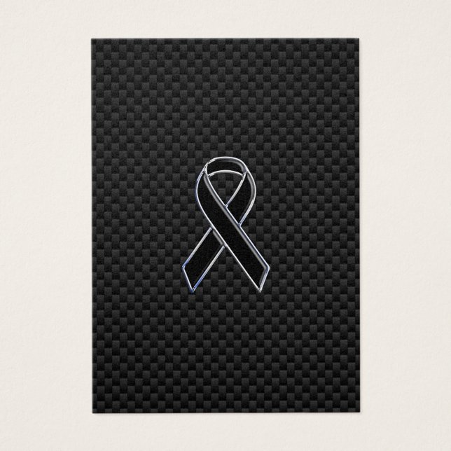 Chrome Style Black Ribbon Awareness Carbon Fibre Visitekaartje (Voorkant)