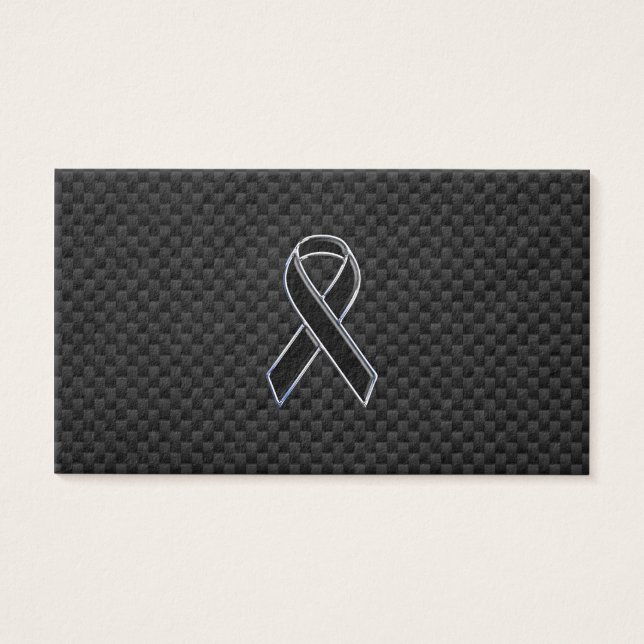 Chrome Style Black Ribbon Awareness Carbon Fibre Visitekaartje (Voorkant)