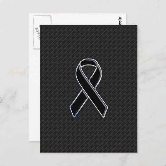Chrome Style Black Ribbon Awareness Decor Briefkaart (Voorkant / Achterkant)