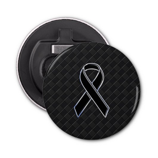 Chrome Style Black Ribbon Awareness Decor Button Flesopener (Voorkant)