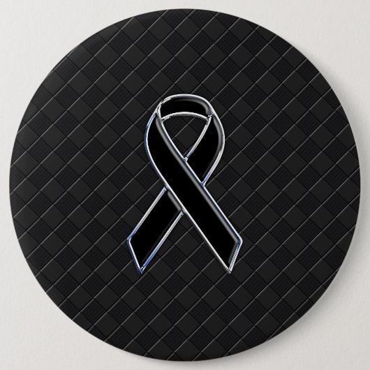 Chrome Style Black Ribbon Awareness Decor Ronde Button 6,0 Cm (Voorkant)
