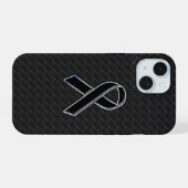 Chrome Style Black Ribbon Awareness iPhone 15 Case (Achterkant horizontaal)