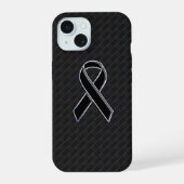 Chrome Style Black Ribbon Awareness iPhone 15 Case (Achterkant)