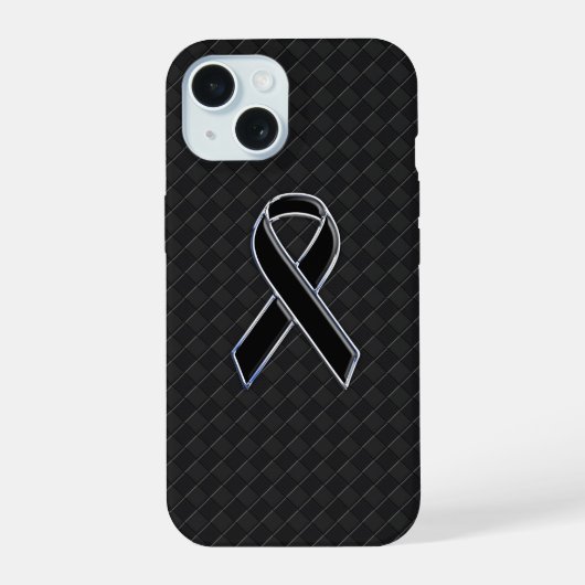 Chrome Style Black Ribbon Awareness iPhone 15 Case (Achterkant)