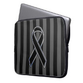 Chrome Style Black Ribbon Awareness Laptop Sleeve (Voorkant Links)