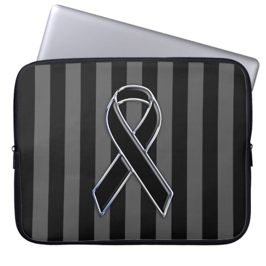 Chrome Style Black Ribbon Awareness Laptop Sleeve (Voorkant)