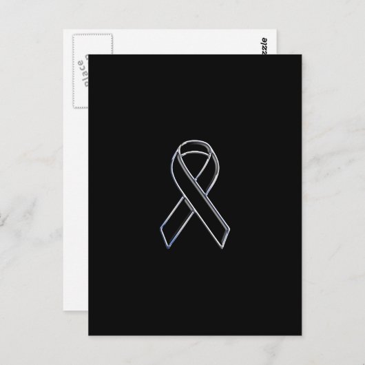 Chrome Style Black Ribbon Awareness on Black Briefkaart (Voorkant / Achterkant)