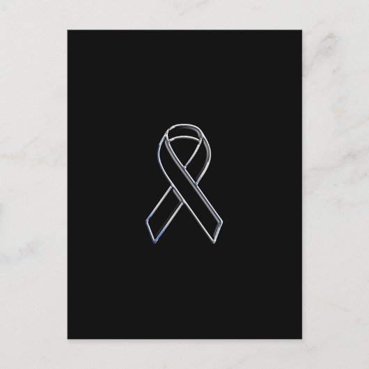 Chrome Style Black Ribbon Awareness on Black Briefkaart (Voorkant)