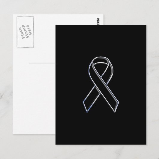 Chrome Style Black Ribbon Awareness on Black Briefkaart (Voorkant / Achterkant)