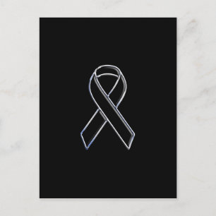 Chrome Style Black Ribbon Awareness on Black Briefkaart