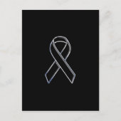 Chrome Style Black Ribbon Awareness on Black Briefkaart (Voorkant)
