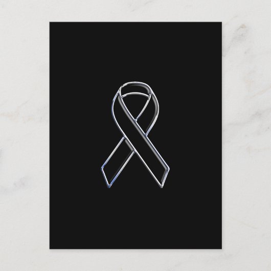 Chrome Style Black Ribbon Awareness on Black Briefkaart (Voorkant)