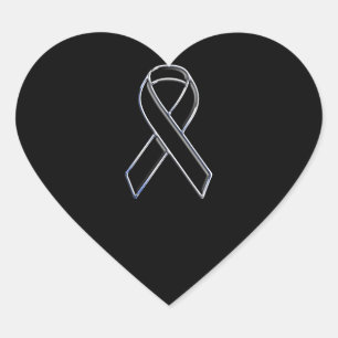 Chrome Style Black Ribbon Awareness on Black Hart Sticker