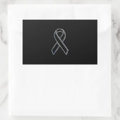 Chrome Style Black Ribbon Awareness on Black Rechthoekige Sticker (Tas)