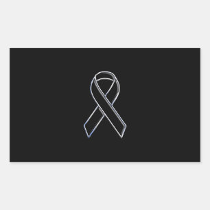 Chrome Style Black Ribbon Awareness on Black Rechthoekige Sticker