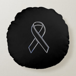 Chrome Style Black Ribbon Awareness on Black Rond Kussen