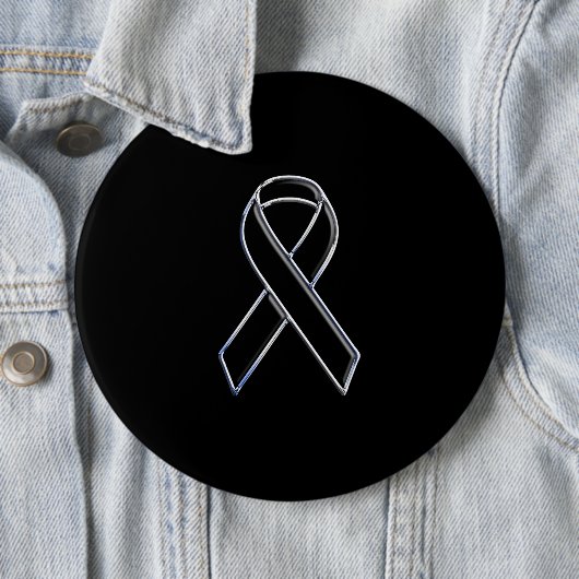 Chrome Style Black Ribbon Awareness on Black Ronde Button 6,0 Cm (In situ)