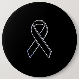 Chrome Style Black Ribbon Awareness on Black Ronde Button 6,0 Cm