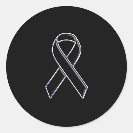 Chrome Style Black Ribbon Awareness on Black Ronde Sticker (Voorkant)