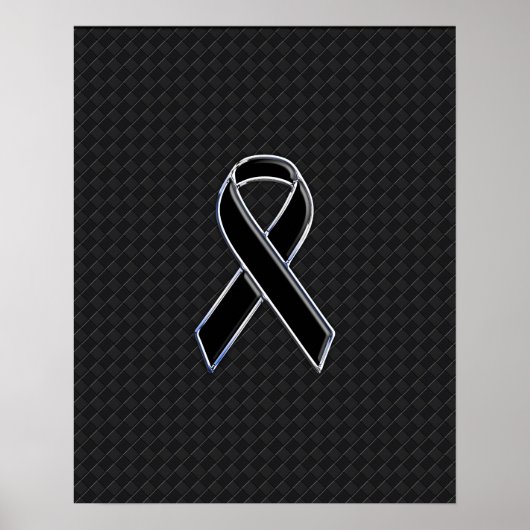 Chrome Style Black Ribbon Awareness Poster (Voorkant)