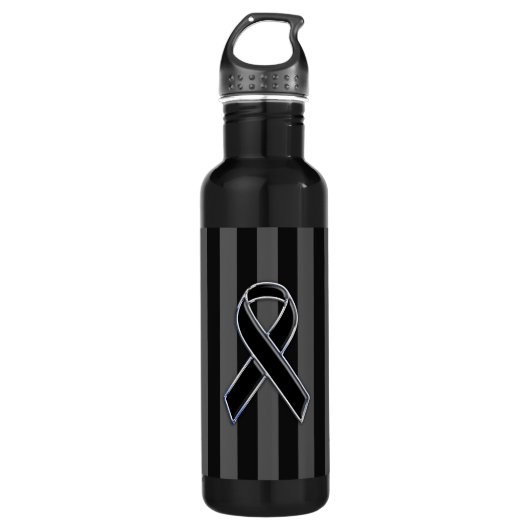 Chrome Style Black Ribbon Awareness Waterfles (Voorkant)